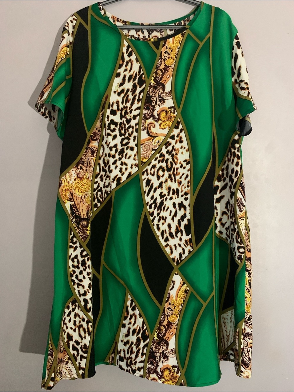 Women’s Green Leopard Paisley Tunic Mini Dress Size 2XL